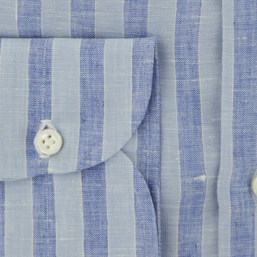 Stripes Button Down Spread Collar Linen Slim Fit Dress Shirt