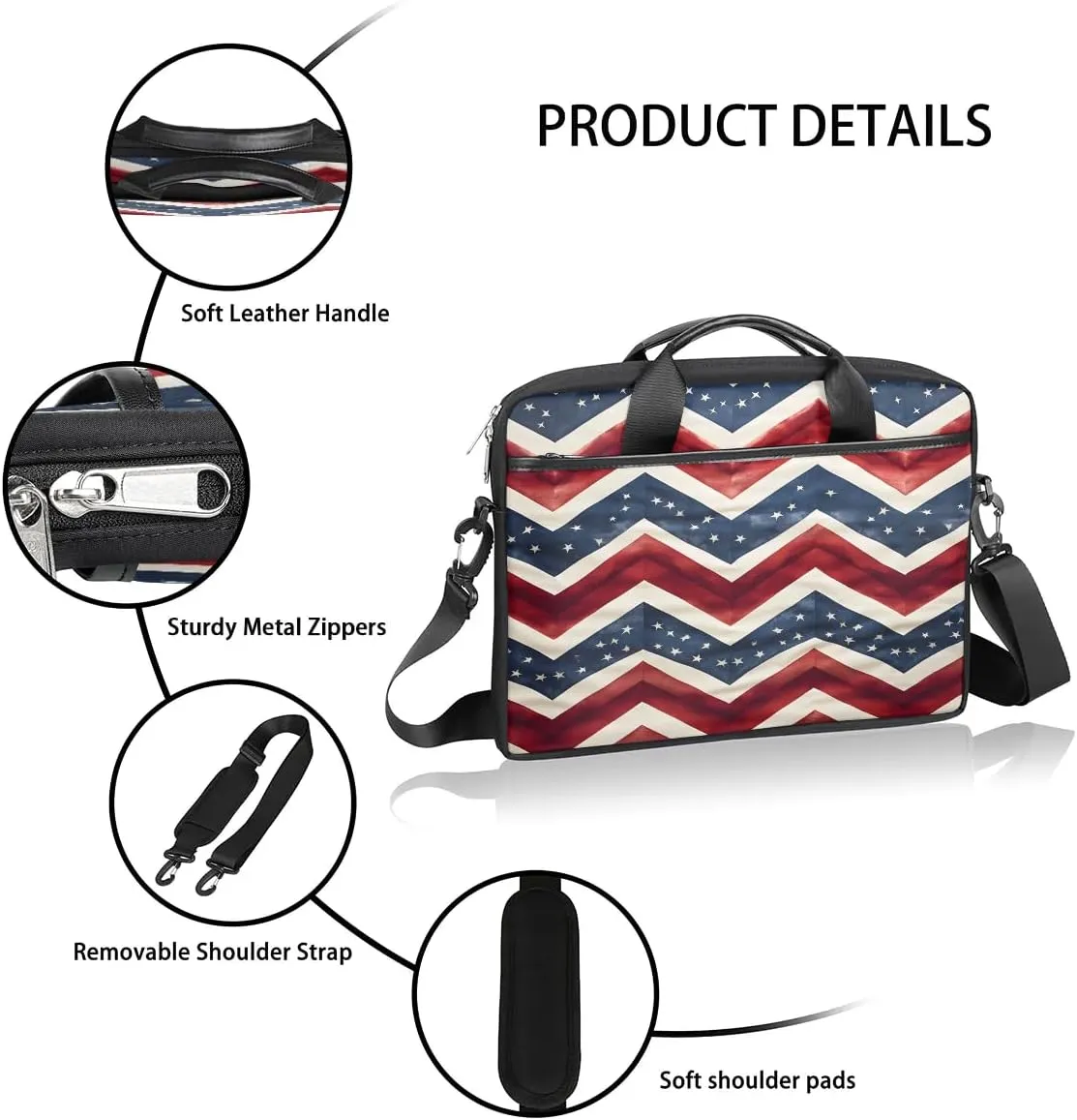 Stripes Flag Stars 15 Inch Laptop Bag Laptop Shoulder Bag Computer Cases for Laptops or Tablets