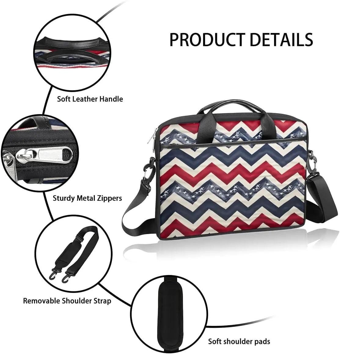 Stripes Flag Stars 15 Inch Laptop Bag Laptop Shoulder Bag Computer Cases for Laptops or Tablets