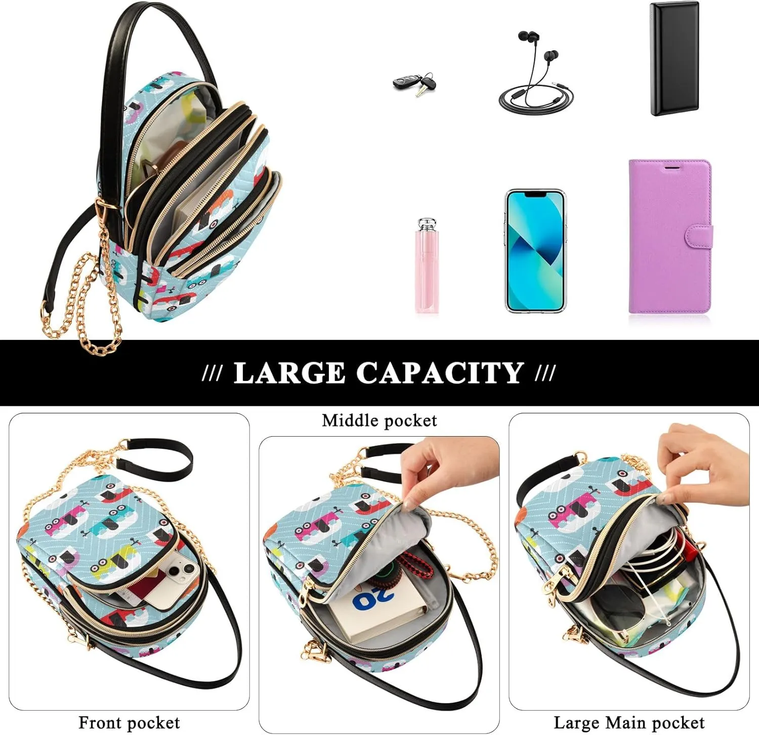 SUABO Crossbody Bag for Women, Cute Phone Purse Detachable Chain Bag Shoulder Handbag Wallet