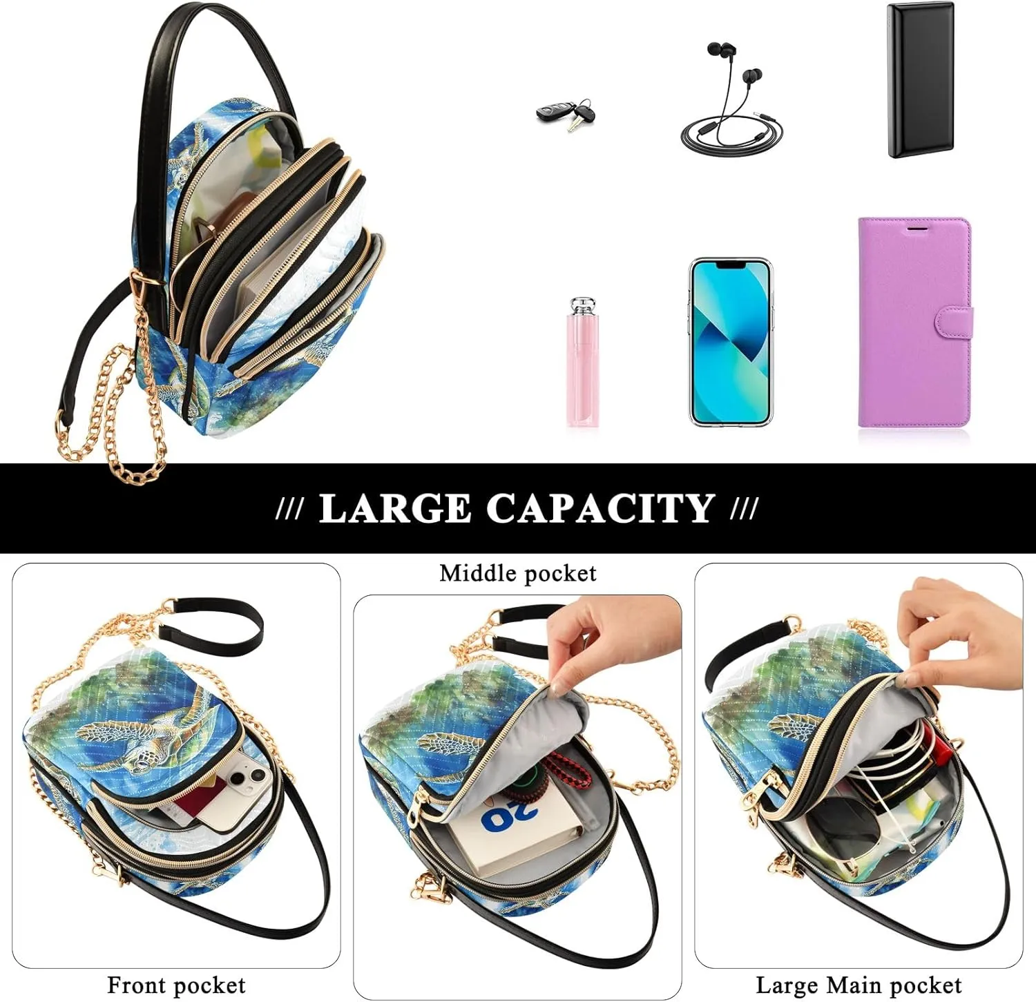 SUABO Crossbody Bag for Women, Cute Phone Purse Detachable Chain Bag Shoulder Handbag Wallet