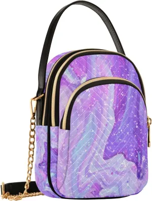 SUABO Crossbody Bag for Women, Trendy Fluid Marble Purple Tie Dye Phone Purse Detachable Chain Bag Shoulder Handbag Wallet