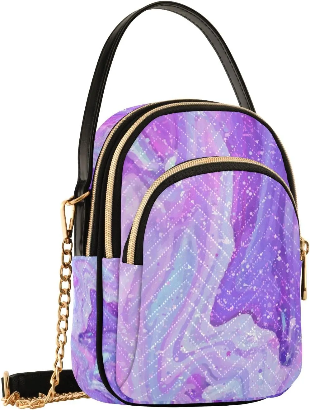 SUABO Crossbody Bag for Women, Trendy Fluid Marble Purple Tie Dye Phone Purse Detachable Chain Bag Shoulder Handbag Wallet