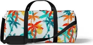 Summer Tropical Coconut Palm Trees Pineapples Sports Duffel Bag Travel Gym Tote Bags Lightweight Durable Shoulder Strap Waterproof Polyester Outside Mesh Pocket Overnight Trip Duffel Bag for Women Men