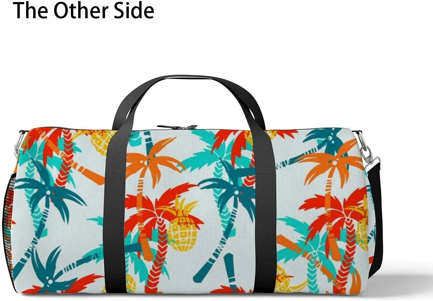 Summer Tropical Coconut Palm Trees Pineapples Sports Duffel Bag Travel Gym Tote Bags Lightweight Durable Shoulder Strap Waterproof Polyester Outside Mesh Pocket Overnight Trip Duffel Bag for Women Men