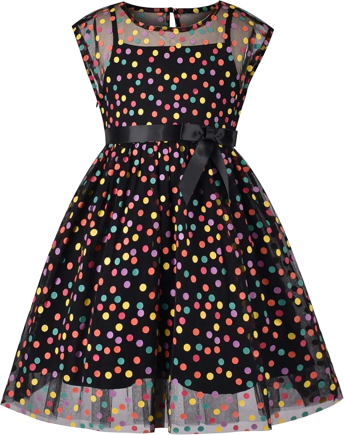 Sunny Fashion Girls Dress Caramel Star Lace Short Sleeve Pleated Collar Dress
