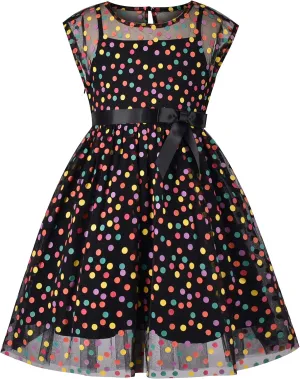 Sunny Fashion Girls Dress Caramel Star Lace Short Sleeve Pleated Collar Dress