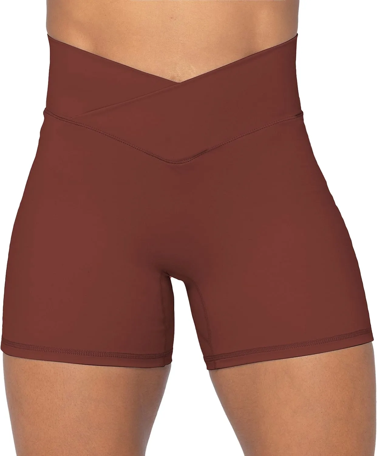 Sunzel Crossover Biker Shorts for Women, No Front Seam V High Waist Yoga Workout Gym Shorts with Tummy Control
