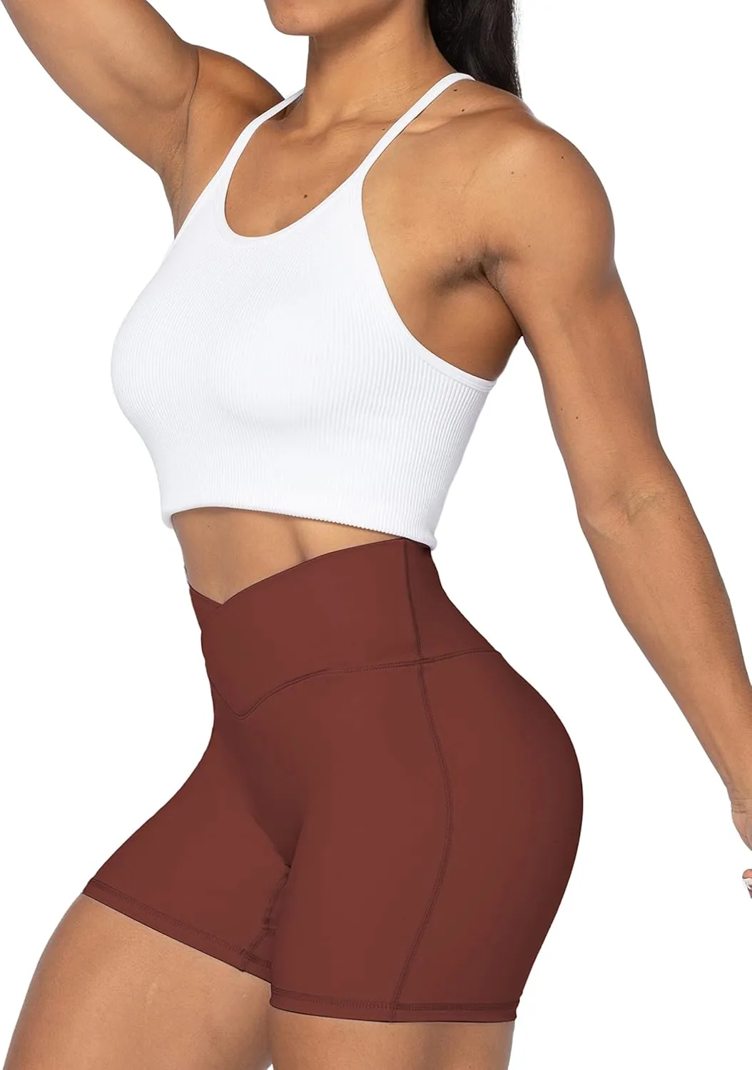 Sunzel Crossover Biker Shorts for Women, No Front Seam V High Waist Yoga Workout Gym Shorts with Tummy Control