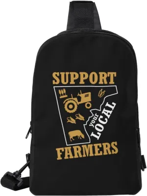 Support Your Local Farmer Crossbody Sling Bag Dual Pocket Shoulder Bag Man Woman Crossbody Bags