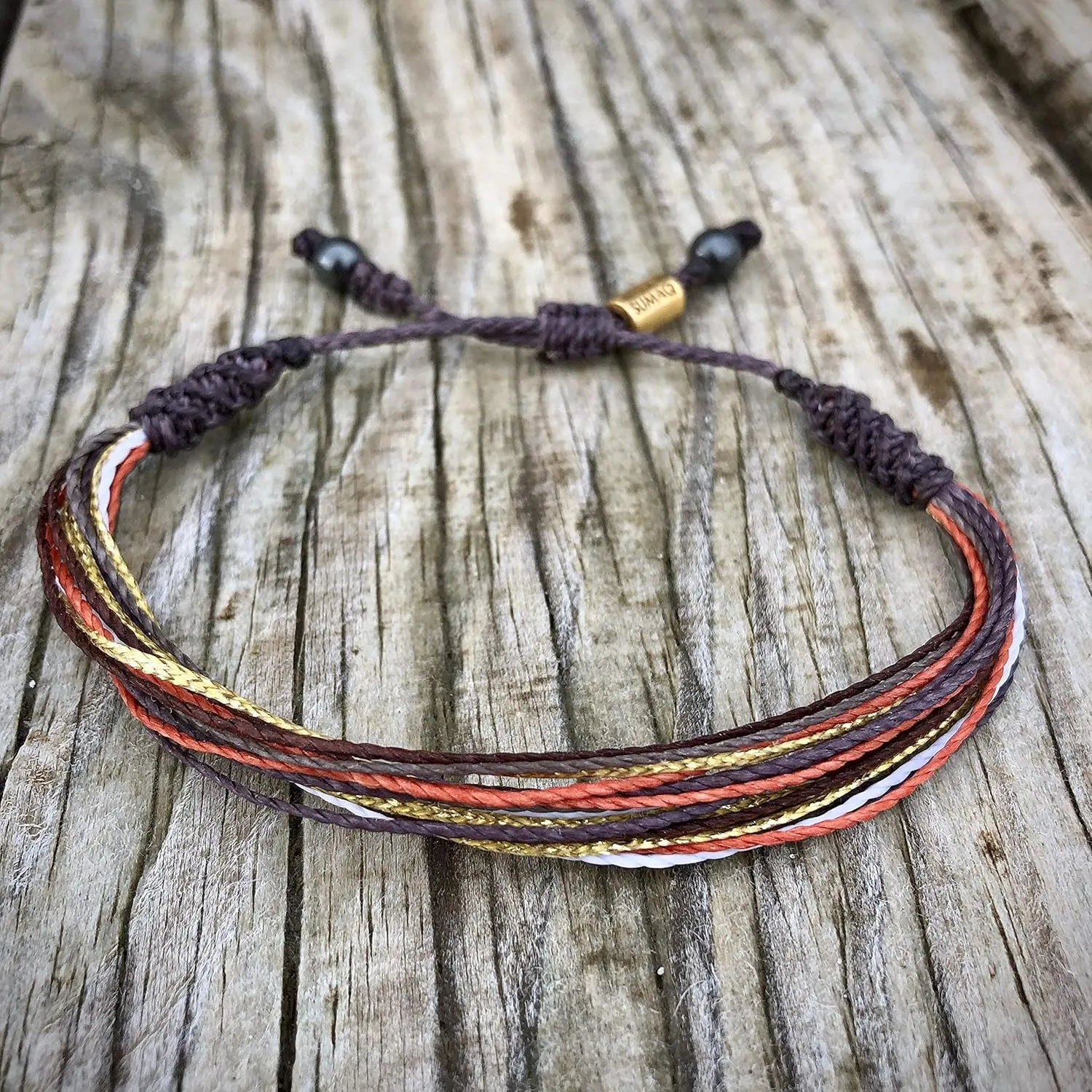Surfer Beach String Bracelet Muted Purple Orange Metallic Gold Waxed Cord Waterproof Adjustable Drawstring Surf Bracelet Handmade by Rumi Sumaq