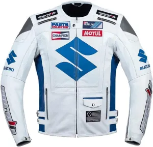 Suzuki White Motorcycle Racing Leather Jacket