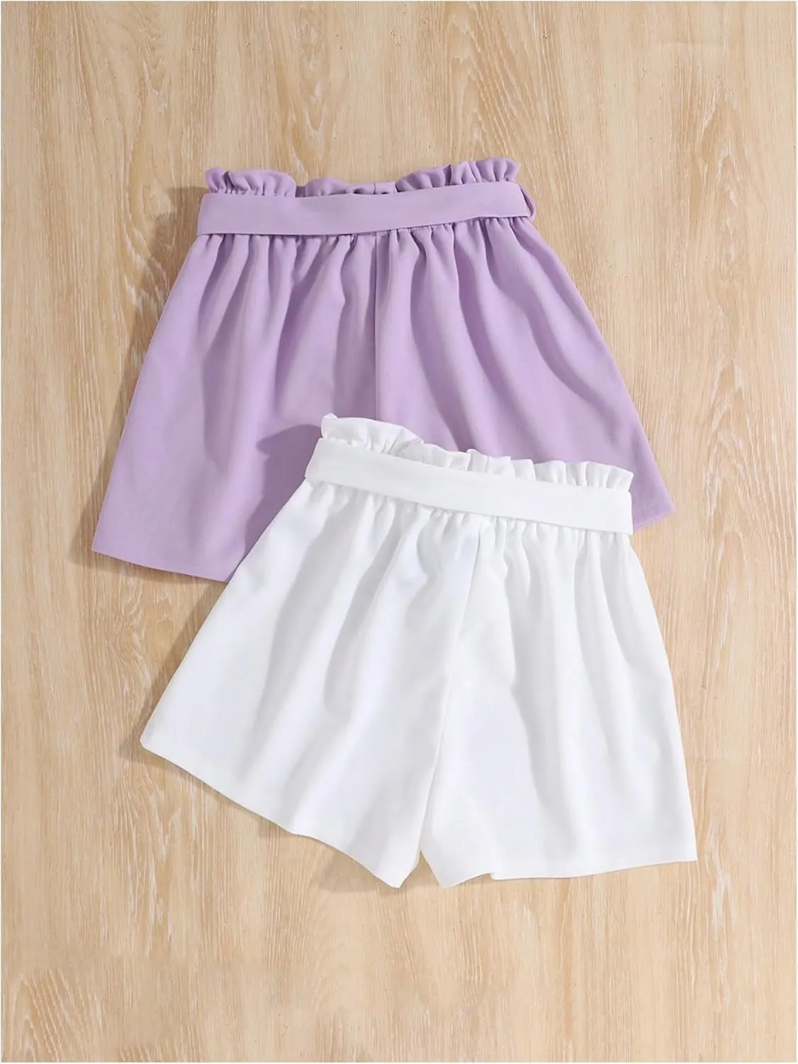 SweatyRocks Girl's 2 Piece Wide Leg Belted Shorts Solid Paperbag Waist Shorts Pants