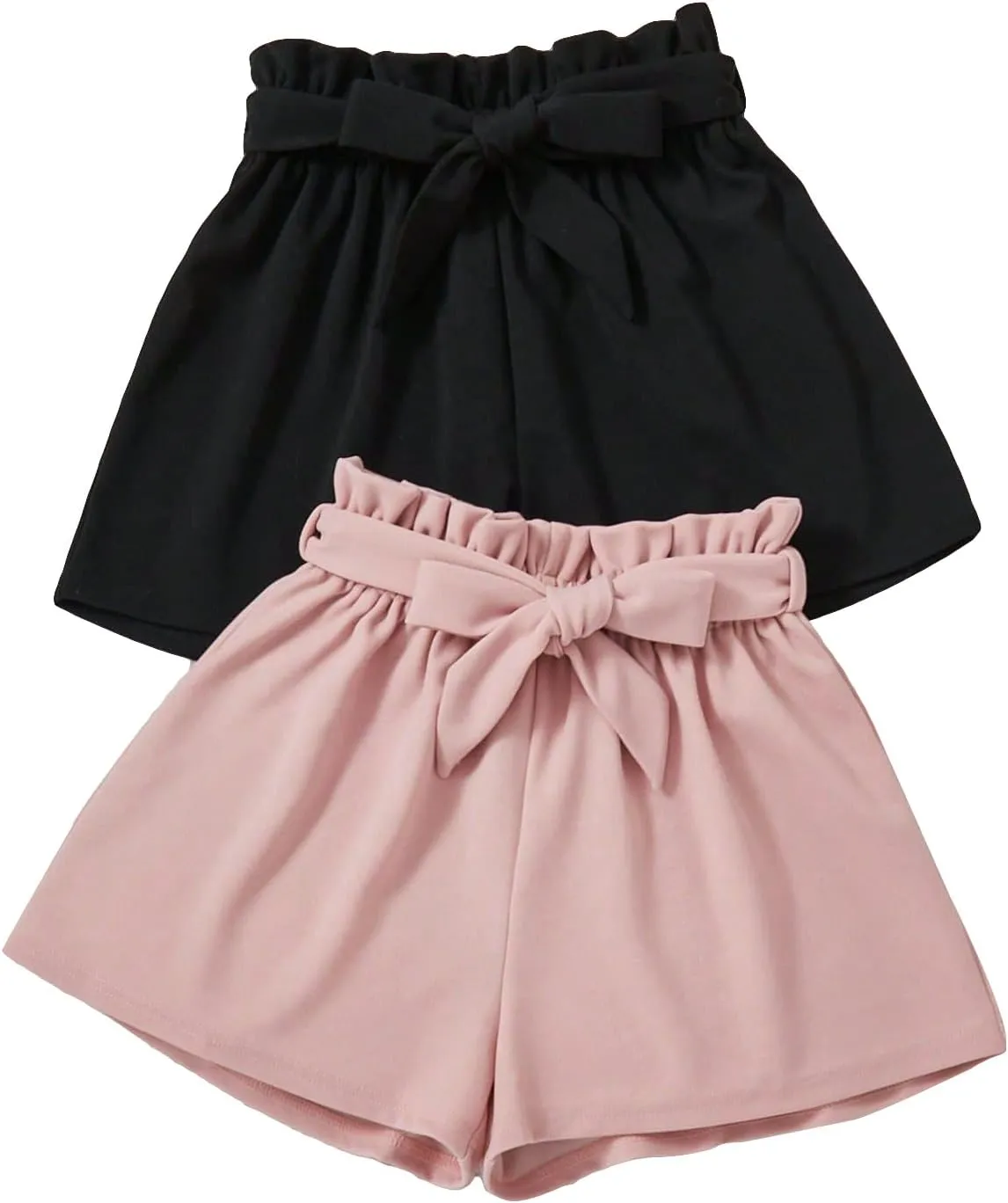 SweatyRocks Girl's 2 Piece Wide Leg Belted Shorts Solid Paperbag Waist Shorts Pants