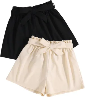 SweatyRocks Girl's 2 Piece Wide Leg Belted Shorts Solid Paperbag Waist Shorts Pants