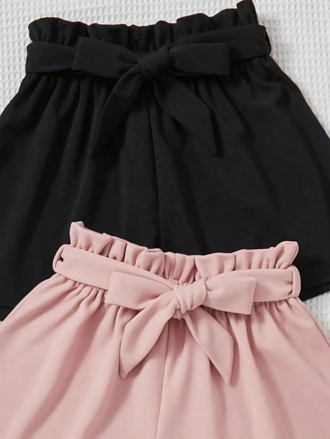SweatyRocks Girl's 2 Piece Wide Leg Belted Shorts Solid Paperbag Waist Shorts Pants
