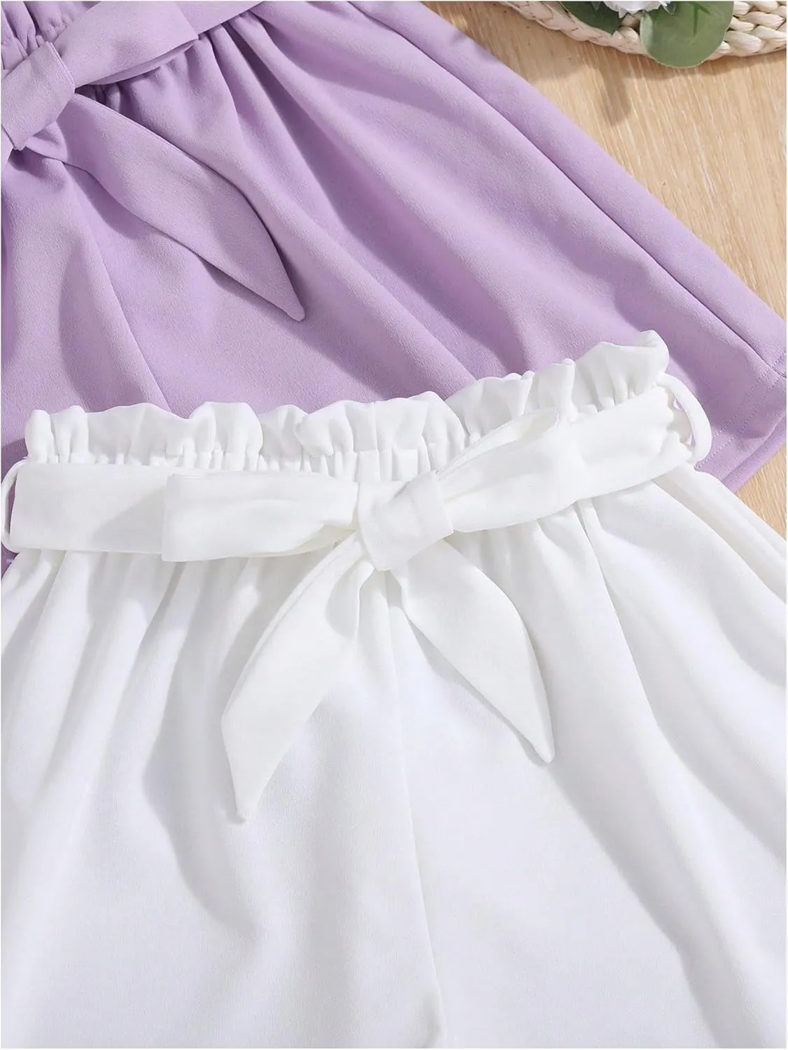 SweatyRocks Girl's 2 Piece Wide Leg Belted Shorts Solid Paperbag Waist Shorts Pants