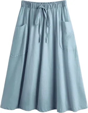 SweatyRocks Women's Casual High Waist Pleated A-Line Midi Skirt with Pocket