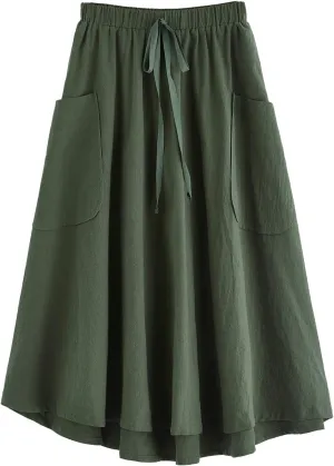 SweatyRocks Women's Casual High Waist Pleated A-Line Midi Skirt with Pocket