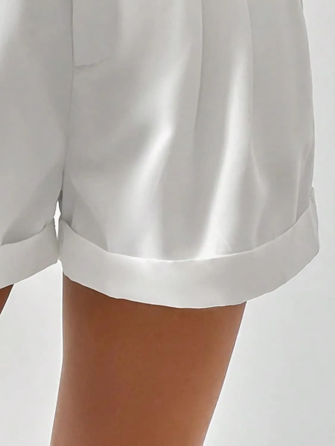 SweatyRocks Women's Casual High Waist Wide Leg Shorts Plicated Roll Hem Belted Shorts