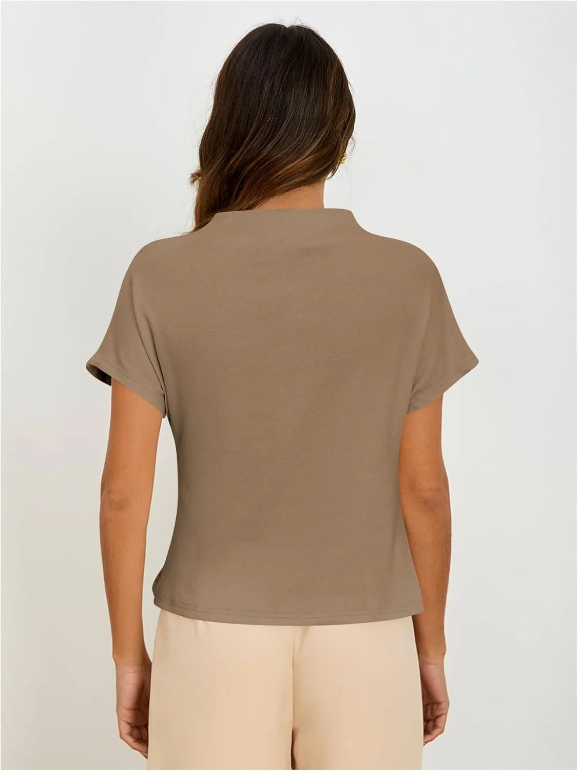 SweatyRocks Women's Casual Short Sleeve Mock Neck Tee Top Asymmetric Ruched Plain T Shirt