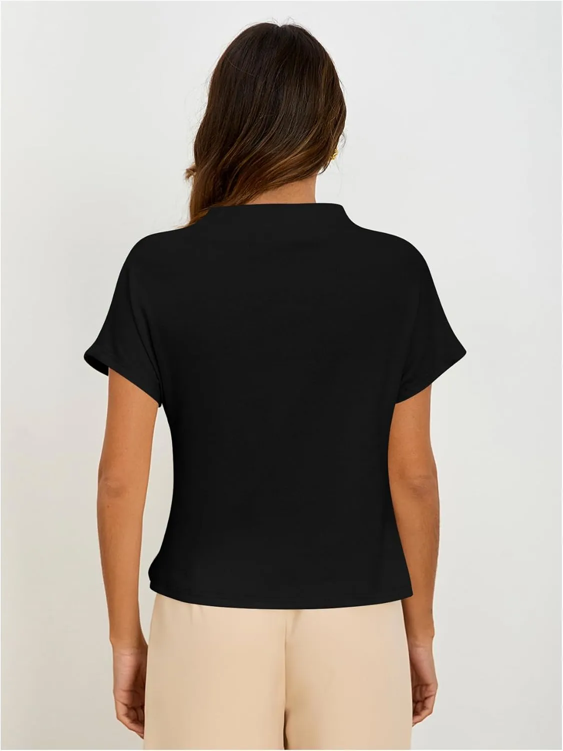 SweatyRocks Women's Casual Short Sleeve Mock Neck Tee Top Asymmetric Ruched Plain T Shirt