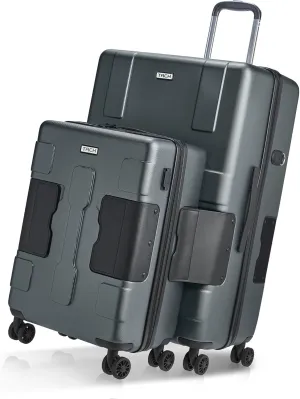 Tach V3.1 Hard Shell 2 Piece Luggage Set - 20 & 28 inch Luggage | Carry On & Large Checked Suitcases | Patented Built-In Connecting System | Rolling Suitcase Links 9 Bags (Grey)