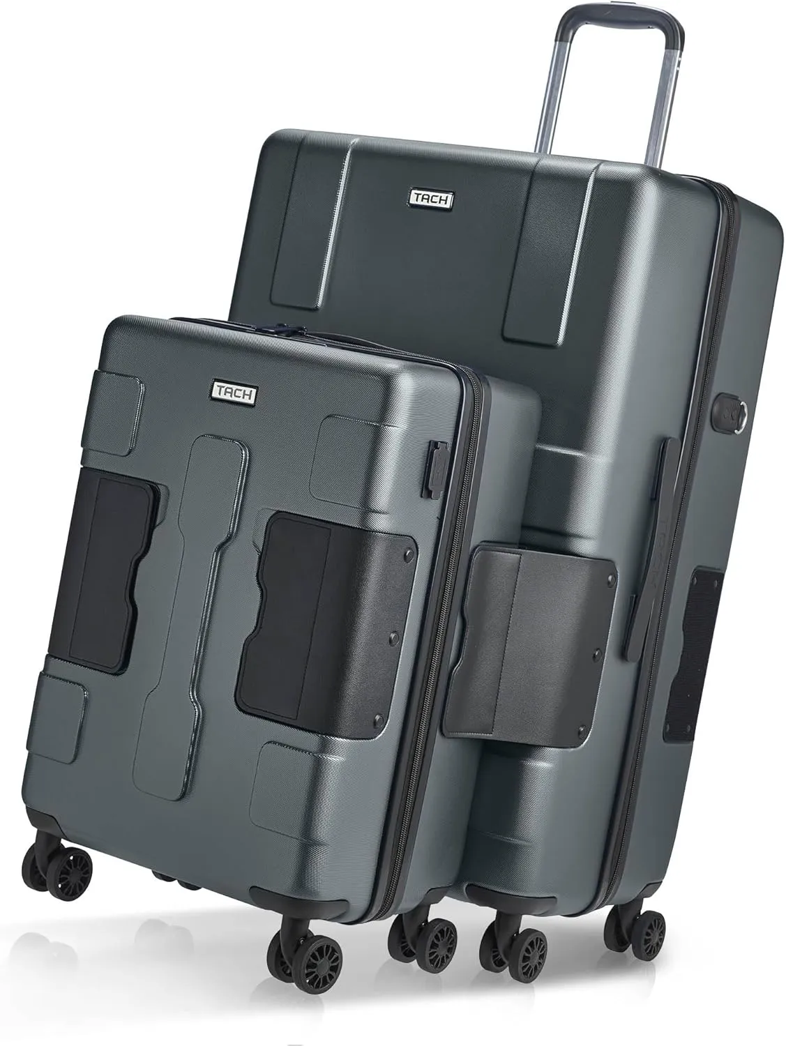 Tach V3.1 Hard Shell 2 Piece Luggage Set - 20 & 28 inch Luggage | Carry On & Large Checked Suitcases | Patented Built-In Connecting System | Rolling Suitcase Links 9 Bags (Grey)