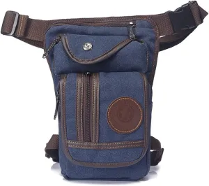 Tactical Thigh Drop Leg Bag for Men Fanny Pack Military Motorcycle Rider Multi-Pocket Waist Bags Mens Travel Hiking Climbing Cycling Outdoors (Blue)