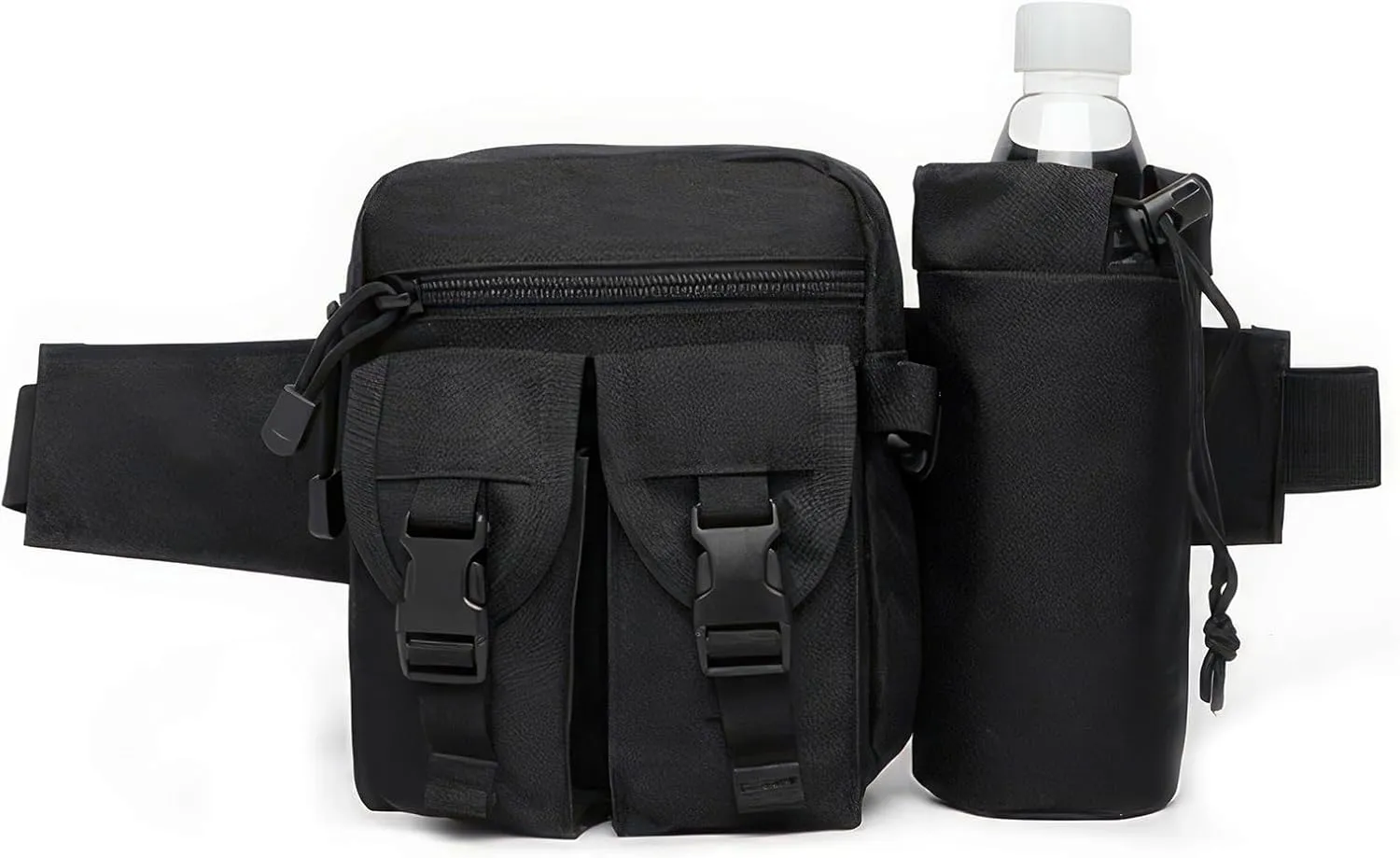 Tactical Waist Pack with Water Bottle Holder Versatile and Waterproof Military Fanny Pack Utility Belt for Outdoor Hiking Camping Fishing (Black)