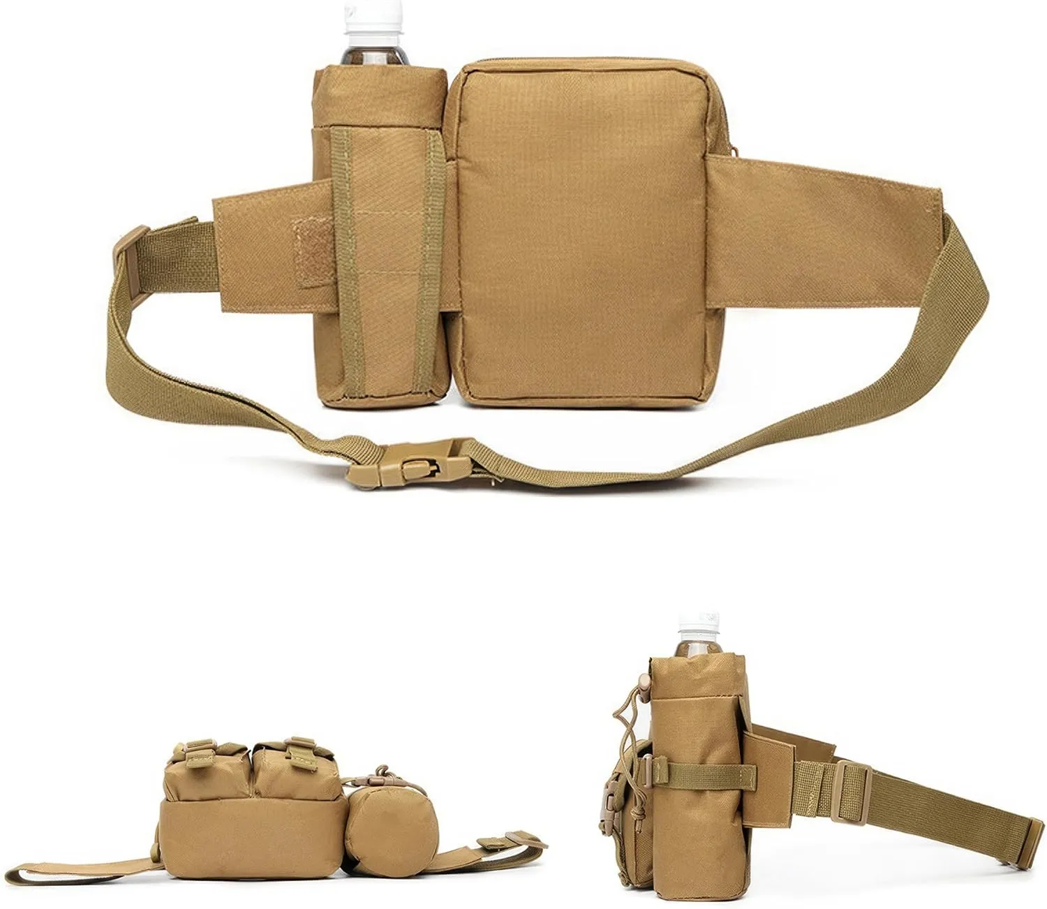 Tactical Waist Pack with Water Bottle Holder Versatile and Waterproof Military Fanny Pack Utility Belt for Outdoor Hiking Camping Fishing (Black)