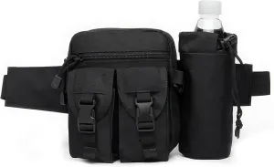 Tactical Waist Pack with Water Bottle Holder Versatile and Waterproof Military Fanny Pack Utility Belt for Outdoor Hiking Camping Fishing (Black)