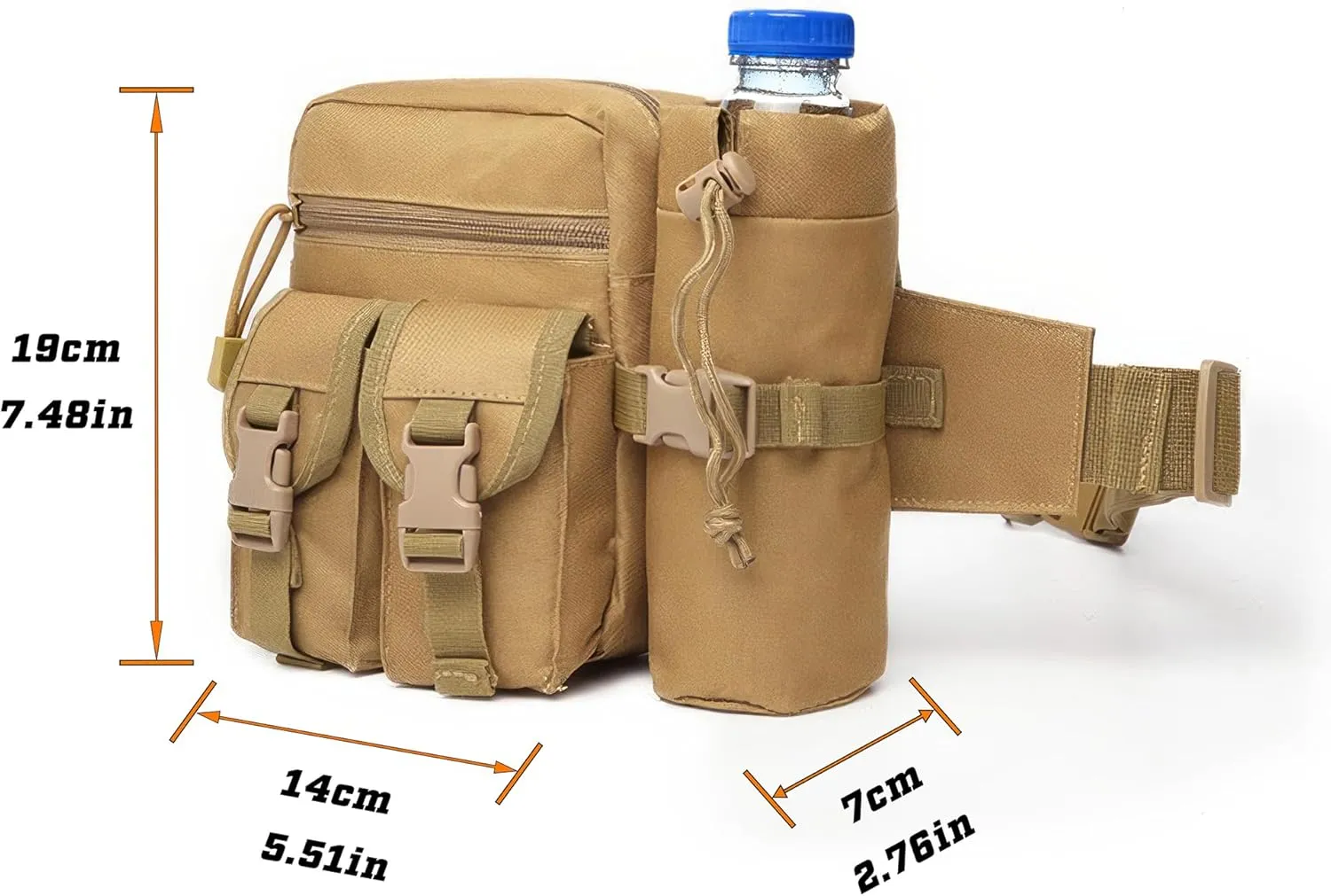Tactical Waist Pack with Water Bottle Holder Versatile and Waterproof Military Fanny Pack Utility Belt for Outdoor Hiking Camping Fishing (Black)