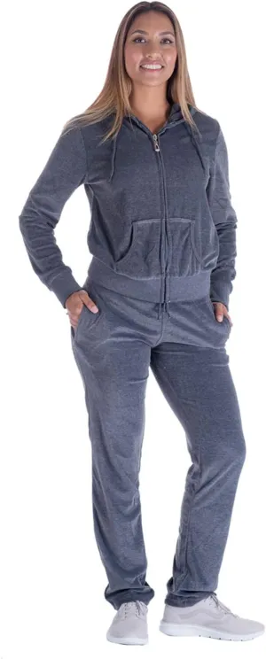 TanBridge Women's 2 Piece Solid Velvet Tracksuit Set Full Zip-up Hooded Sweatshirts & Pants Set