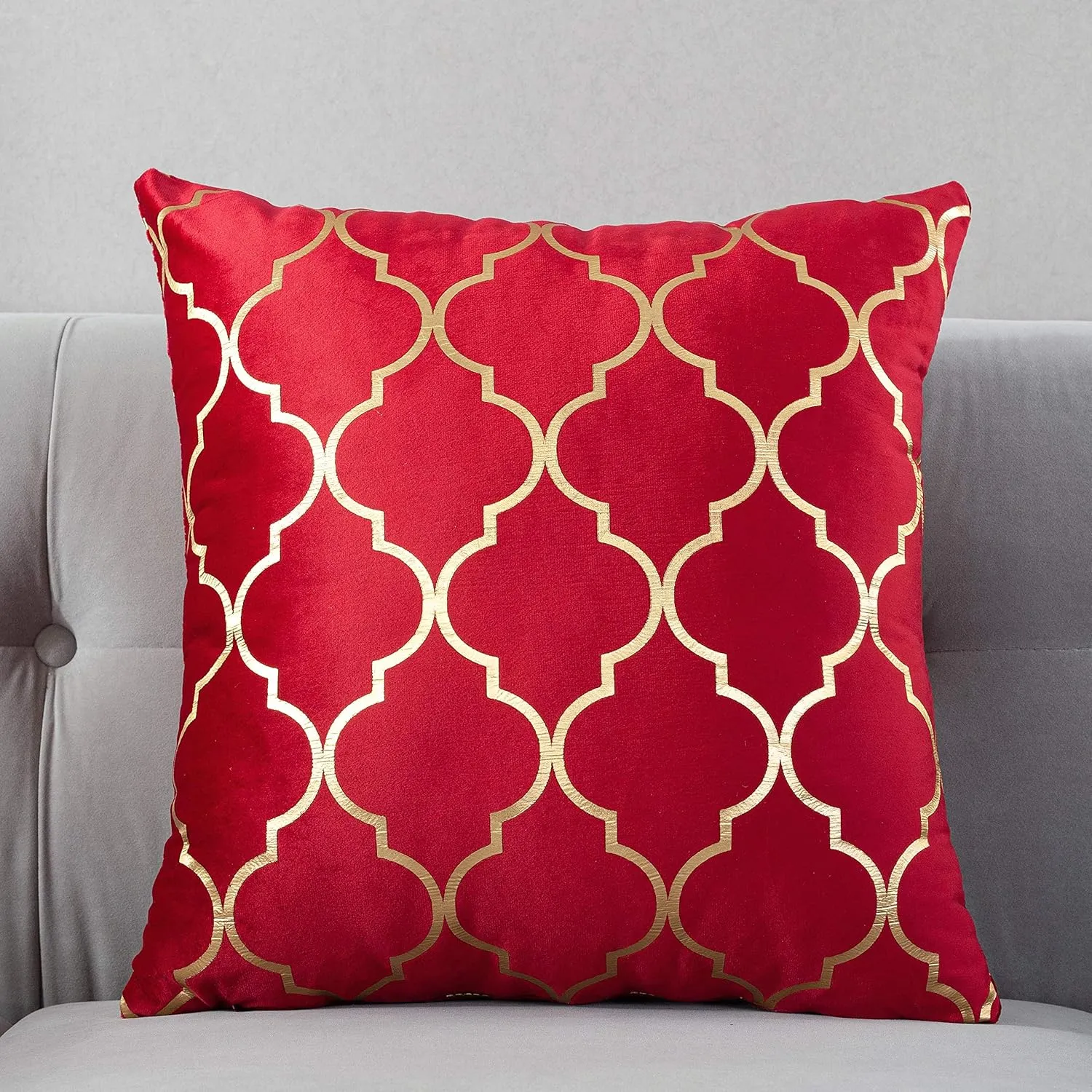 TAOSON Pack of 2,Moroccan Quatrefoil Geometric Bronzing Printed Cozy Soft Throw Pillow Cases Cushion Covers Shells for Sofa Couch Bed Home Decoration 18 x 18 Inches, Red and Gold