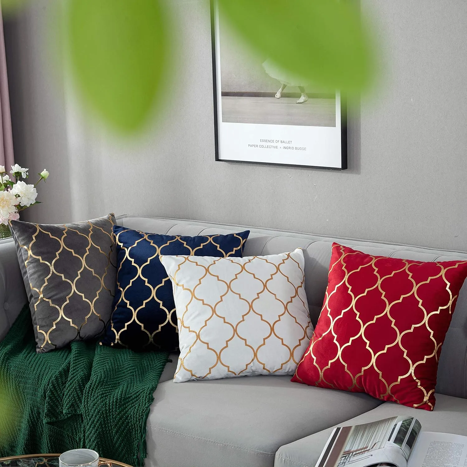 TAOSON Pack of 2,Moroccan Quatrefoil Geometric Bronzing Printed Cozy Soft Throw Pillow Cases Cushion Covers Shells for Sofa Couch Bed Home Decoration 18 x 18 Inches, Red and Gold