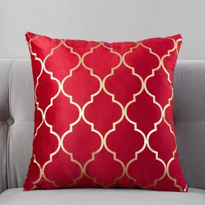 TAOSON Pack of 2,Moroccan Quatrefoil Geometric Bronzing Printed Cozy Soft Throw Pillow Cases Cushion Covers Shells for Sofa Couch Bed Home Decoration 18 x 18 Inches, Red and Gold