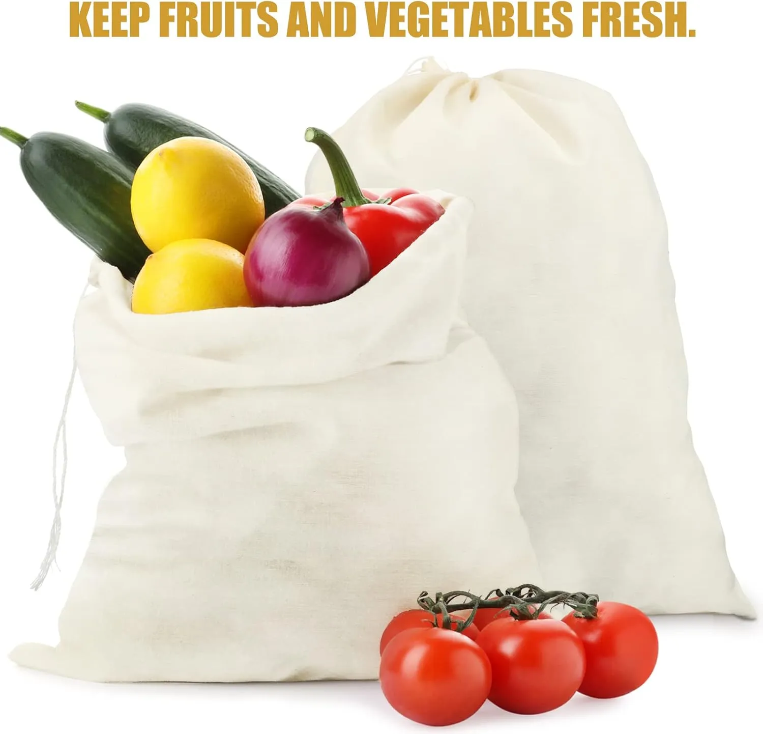 Tatuo 50 Pcs 12 x 15 Inches Cotton Bags with Drawstring Large Reusable Produce Bags Linen Empty Storage Pouches Canvas Fabric Sachet for Bread Food Storage