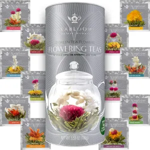Teabloom Flowering Tea - 12 Unique Varieties of Blooming Tea Flowers - Hand-Tied Green Tea Leaves & Edible Flowers - 12-Pack Gift Canister