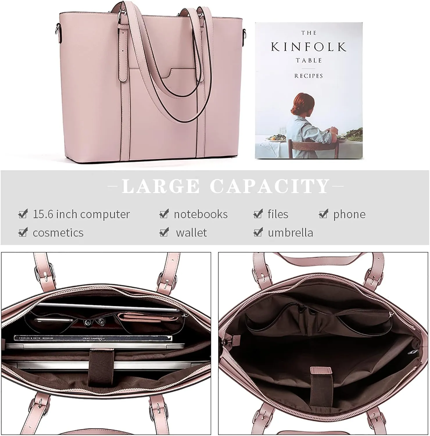 Telena Laptop Tote Bag for Women, 15.6 Inch Shoulder Tote Bag Leather Briefcase for Women, Large Capacity Handbag Bags