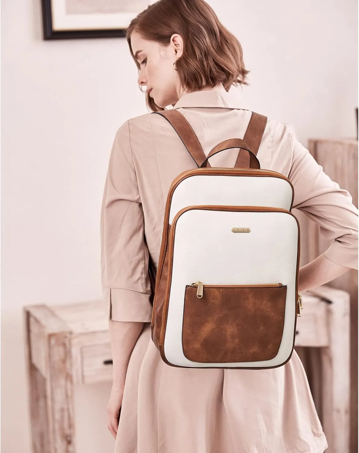 Telena Leather Laptop Backpack Women 15.6 inch Laptop Business Vintage College Bag