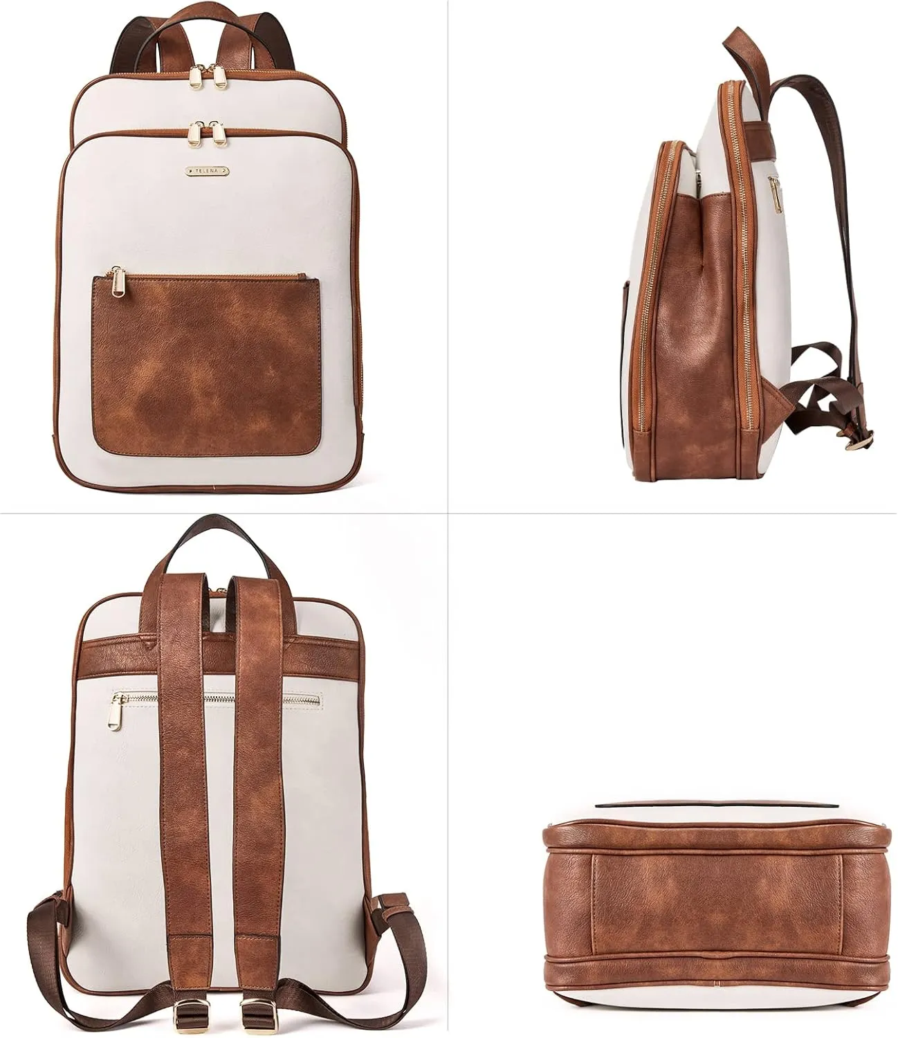 Telena Leather Laptop Backpack Women 15.6 inch Laptop Business Vintage College Bag
