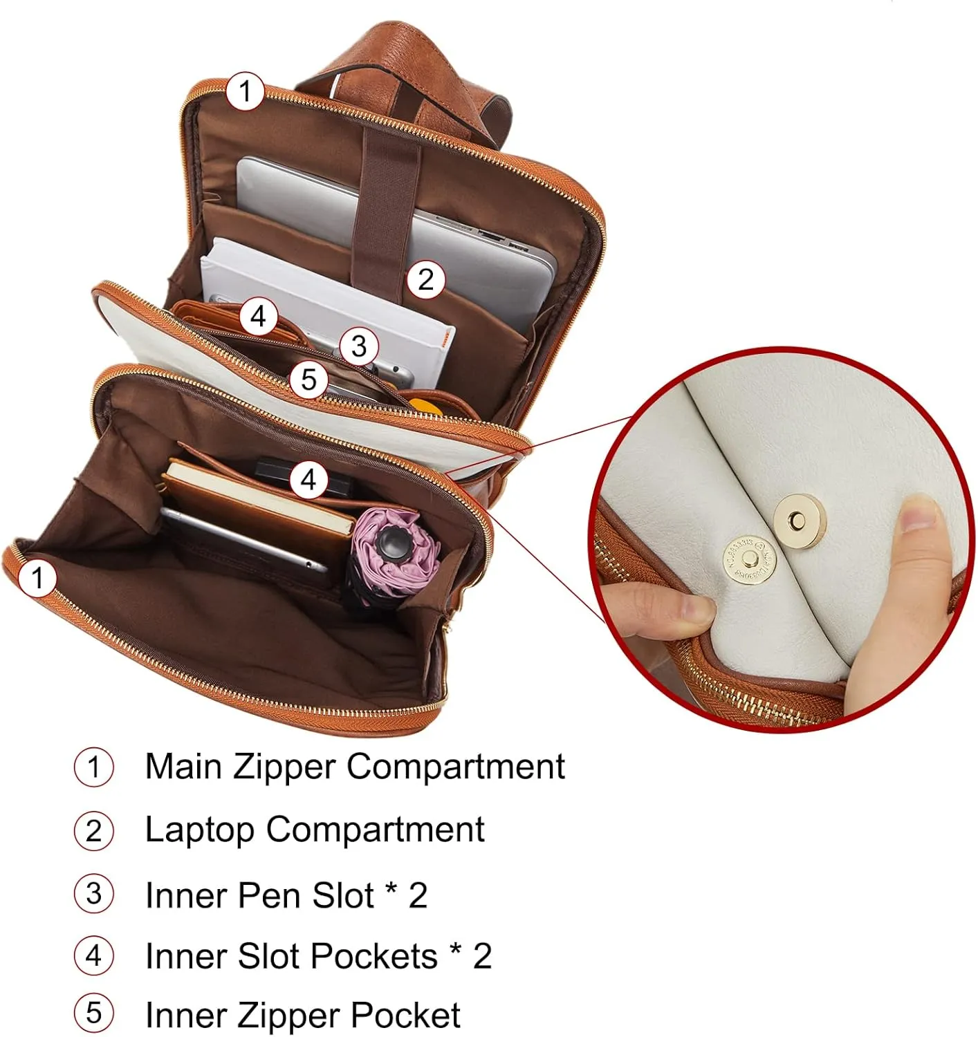 Telena Leather Laptop Backpack Women 15.6 inch Laptop Business Vintage College Bag