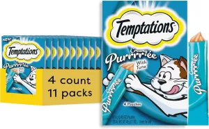 Temptations Creamy Puree with Tuna Lickable, Squeezable Cat Treats, 0.42 Oz Pouches, 4 Count (Pack of 11) - Total 44 Count