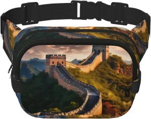 the Great Wall of China Printed Fashion Crossbody Bag, Hiking Waist Bag, Square Double Layer Travel and Fitness Shoulder Bag