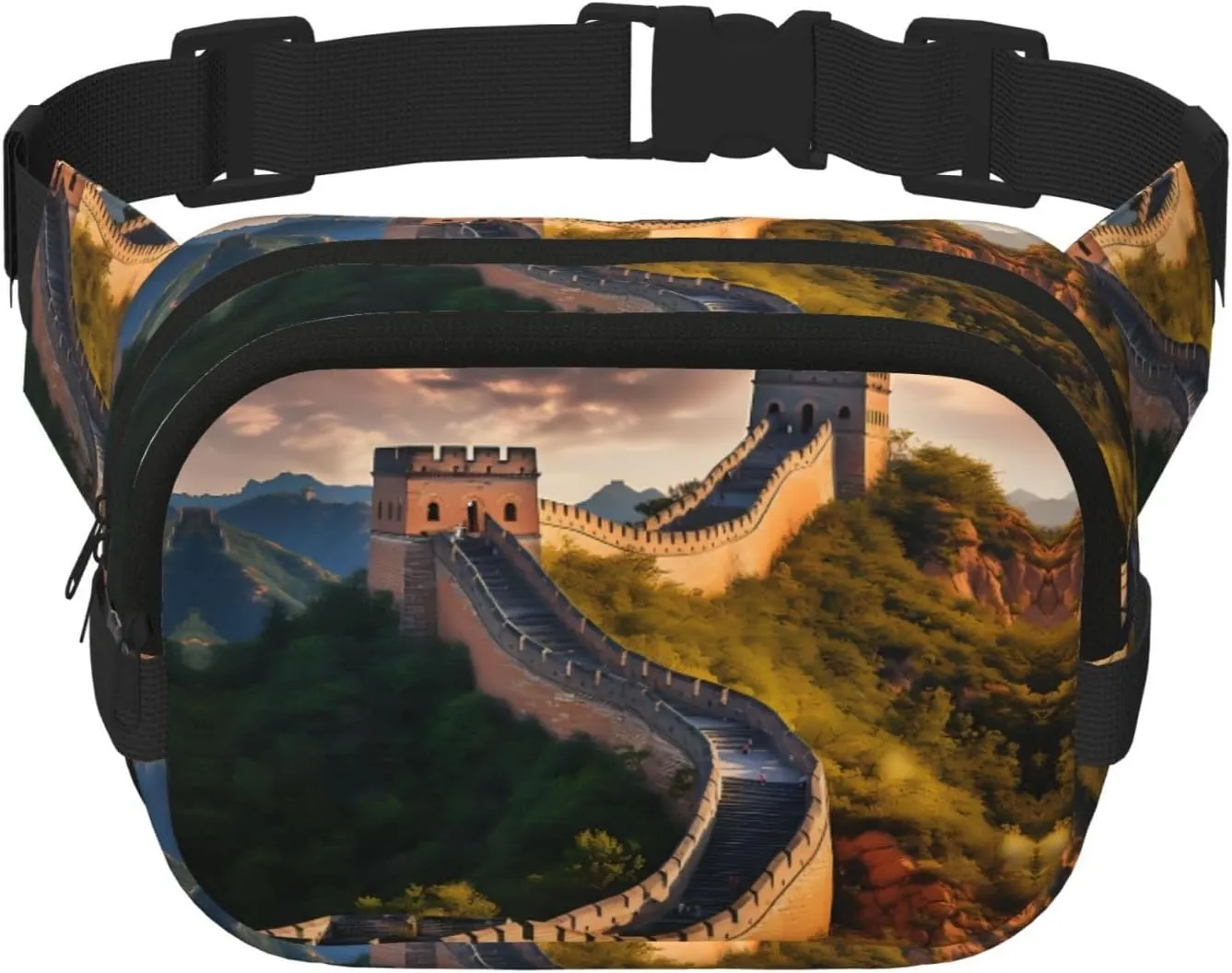 the Great Wall of China Printed Fashion Crossbody Bag, Hiking Waist Bag, Square Double Layer Travel and Fitness Shoulder Bag