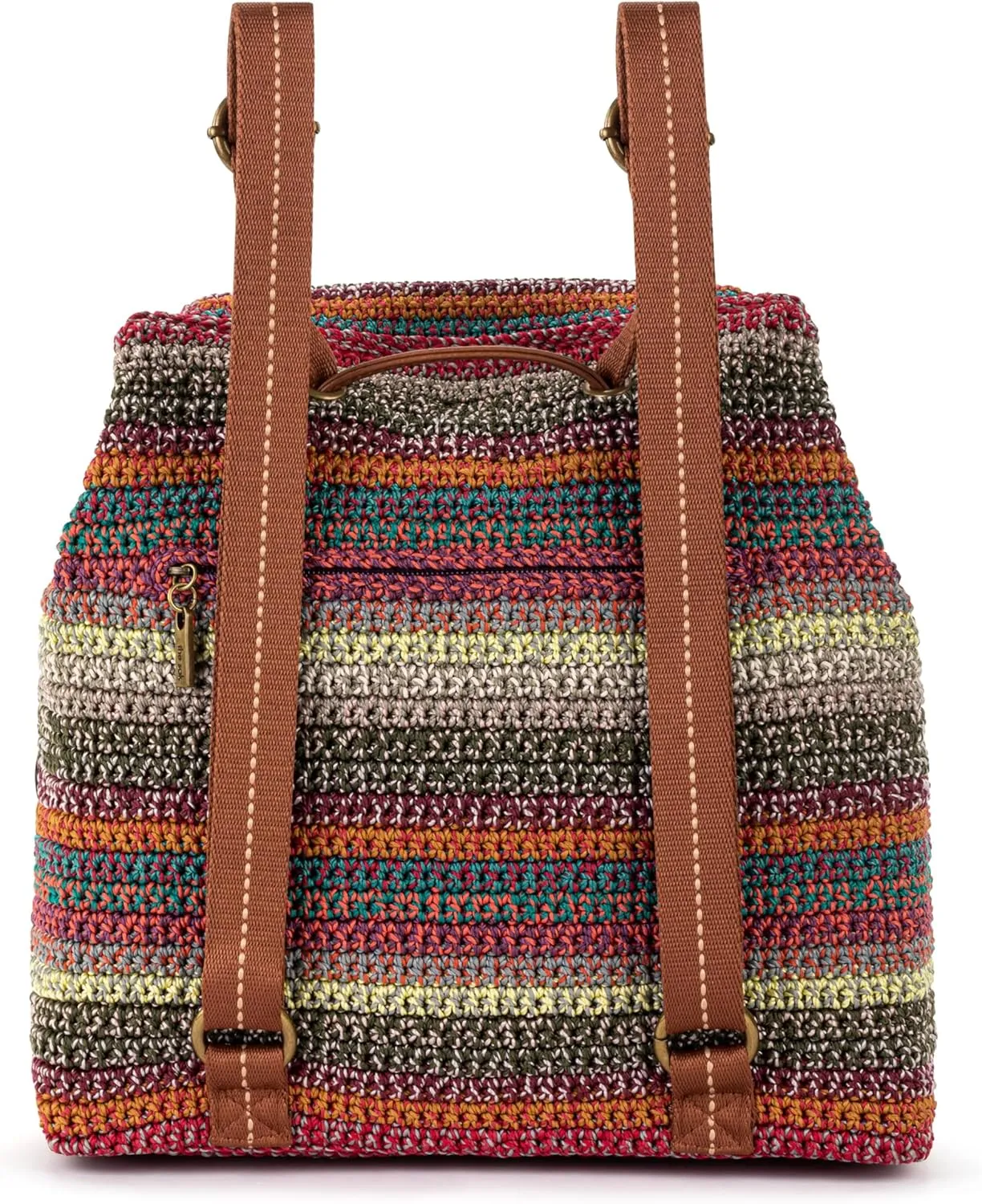 The Sak Sayulita Backpack - Hand Crochet Women's Backpack for Everyday & Travel - Daypack With Adjustable & Removable Straps - Sunset Stripe