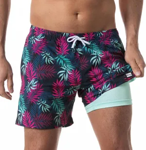 Third Wave Swim Trunks with Compression Liner - Men's Premium 5 Inch Inseam Quick Dry Swim Shorts for Beach and Swimming