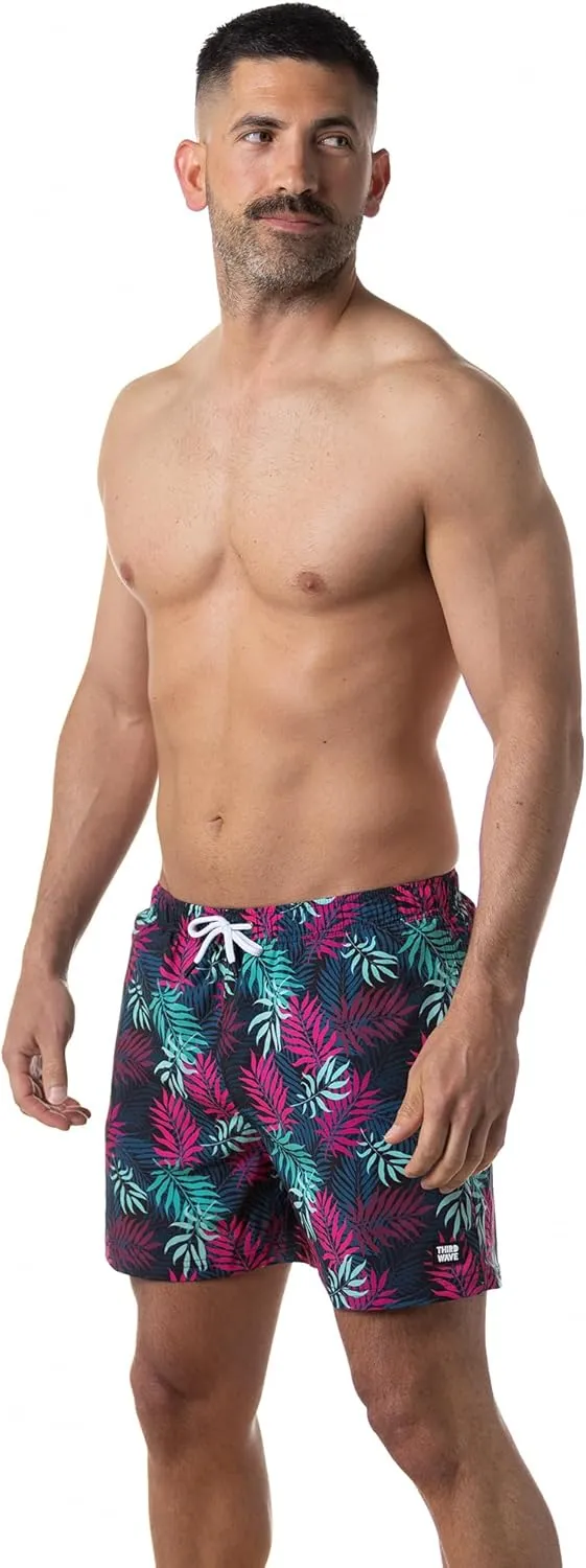 Third Wave Swim Trunks with Compression Liner - Men's Premium 5 Inch Inseam Quick Dry Swim Shorts for Beach and Swimming