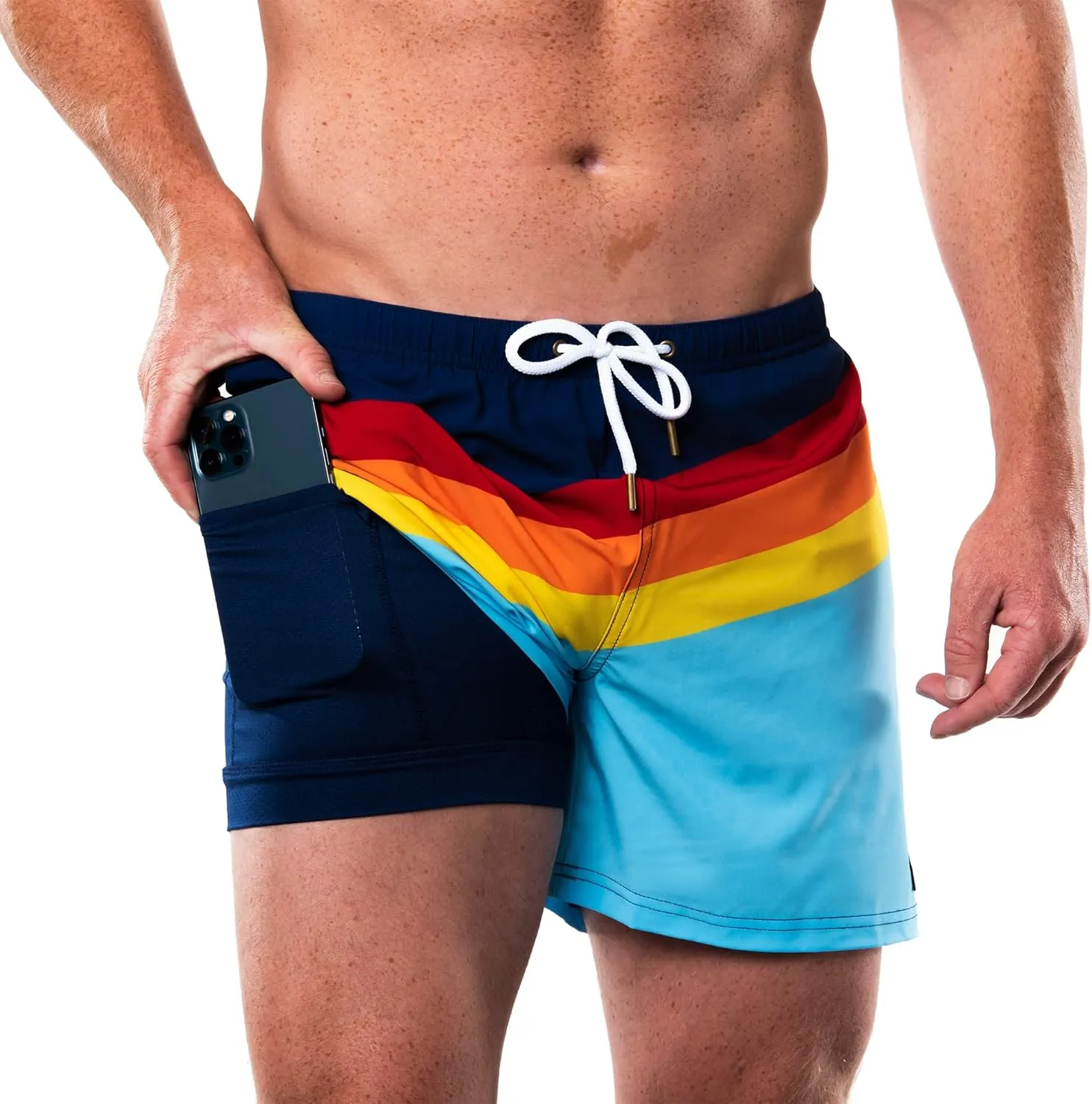 Third Wave Swim Trunks with Compression Liner - Men's Premium 5 Inch Inseam Quick Dry Swim Shorts for Beach and Swimming
